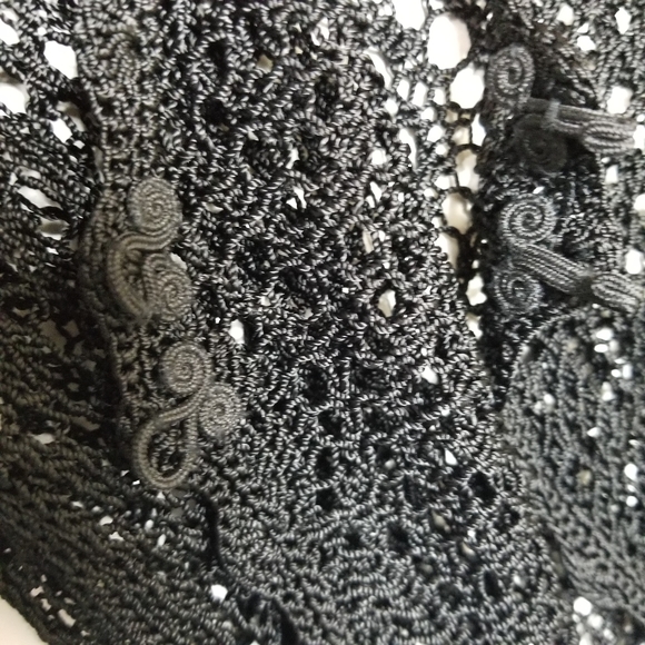 Armani Exchange Crochet Net Cropped Black Cardian Womens Open Knit Jacket - Picture 5 of 11